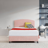 NNEDSZ Linen Fabric Double Bed Curved Headboard Bedhead - Pale Pink