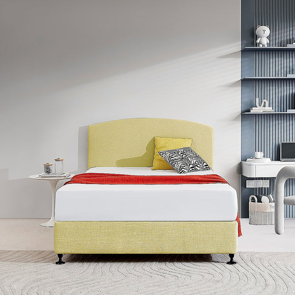 NNEDSZ Linen Fabric Double Bed Curved Headboard Bedhead - Sulfur Yellow