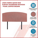 NNEDSZ Linen Fabric Queen Bed Curved Headboard Bedhead - Pearl Copper Brown