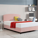 NNEDSZ Linen Fabric Queen Bed Curved Headboard Bedhead - Pale Pink