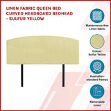 NNEDSZ Linen Fabric Queen Bed Curved Headboard Bedhead - Sulfur Yellow