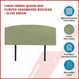 NNEDSZ Linen Fabric Queen Bed Curved Headboard Bedhead - Olive Green