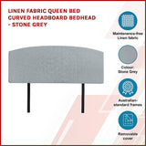 NNEDSZ Linen Fabric Queen Bed Curved Headboard Bedhead - Stone Grey