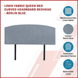 NNEDSZ Linen Fabric Queen Bed Curved Headboard Bedhead - Berlin Blue