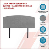 NNEDSZ Linen Fabric Queen Bed Curved Headboard Bedhead - Night Ash