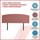 NNEDSZ Linen Fabric King Bed Curved Headboard Bedhead - Pearl Copper Brown