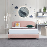 NNEDSZ Linen Fabric King Bed Curved Headboard Bedhead - Pale Pink