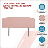 NNEDSZ Linen Fabric King Bed Curved Headboard Bedhead - Pale Pink
