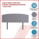 NNEDSZ Linen Fabric King Bed Curved Headboard Bedhead - Slate Ash