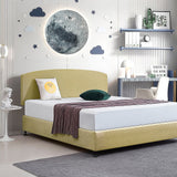NNEDSZ Linen Fabric King Bed Curved Headboard Bedhead - Sulfur Yellow