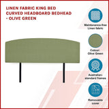 NNEDSZ Linen Fabric King Bed Curved Headboard Bedhead - Olive Green