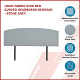 NNEDSZ Linen Fabric King Bed Curved Headboard Bedhead - Stone Grey