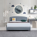 NNEDSZ Linen Fabric King Bed Curved Headboard Bedhead - Berlin Blue