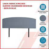 NNEDSZ Linen Fabric King Bed Curved Headboard Bedhead - Berlin Blue