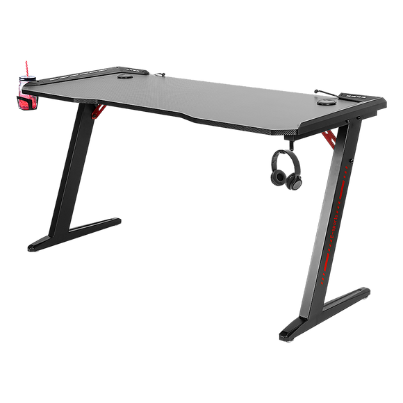 NNEDSZ LED Gaming Desk Computer Table with Cup Holder Headphone Hook Cable Hole