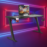 NNEDSZ LED Gaming Desk Computer Table with Cup Holder Headphone Hook Cable Hole