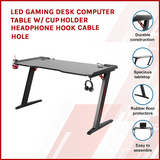 NNEDSZ LED Gaming Desk Computer Table with Cup Holder Headphone Hook Cable Hole