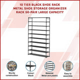 NNEDSZ 10 Tier Black Shoe Rack Metal Shoe Storage Organizer Rack 50-Pair Large Capacity