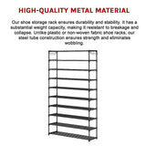 NNEDSZ 10 Tier Black Shoe Rack Metal Shoe Storage Organizer Rack 50-Pair Large Capacity