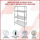 NNEDSZ Modular Wire Storage Shelf 1200 x 450 x 1800mm Steel Shelving