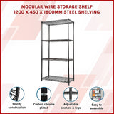 NNEDSZ Modular Wire Storage Shelf 1200 x 450 x 1800mm Steel Shelving