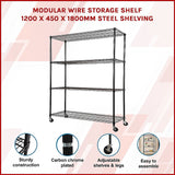 NNEDSZ Modular Wire Storage Shelf 1200 x 450 x 1800mm Steel Shelving