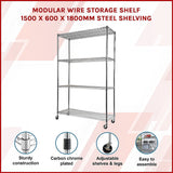 NNEDSZ Modular Wire Storage Shelf 1500 x 600 x 1800mm Steel Shelving