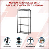 NNEDSZ Modular Wire Storage Shelf 900 x 350 x 1800mm Steel Shelving