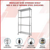 NNEDSZ Modular Wire Storage Shelf 900 x 350 x 1800mm Steel Shelving