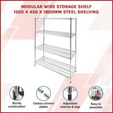 NNEDSZ Modular Wire Storage Shelf 1500 x 450 x 1800mm Steel Shelving