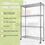 NNEDSZ Modular Wire Storage Shelf 1500 x 450 x 1920mm Steel Shelving with Wheels
