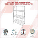 NNEDSZ Modular Wire Storage Shelf 1200 x 600 x 1800mm Steel Shelving