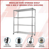 NNEDSZ Modular Wire Storage Shelf 1200 x 600 x 1800mm Steel Shelving