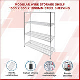 NNEDSZ Modular Wire Storage Shelf 1500 x 350 x 1800mm Steel Shelving