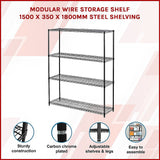 NNEDSZ Modular Wire Storage Shelf 1500 x 350 x 1800mm Steel Shelving