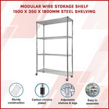 NNEDSZ Modular Wire Storage Shelf 1500 x 350 x 1800mm Steel Shelving