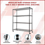 NNEDSZ Modular Wire Storage Shelf 1500 x 350 x 1800mm Steel Shelving