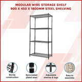 NNEDSZ Modular Wire Storage Shelf 900 x 450 x 1800mm Steel Shelving