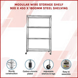 NNEDSZ Modular Wire Storage Shelf 900 x 450 x 1800mm Steel Shelving