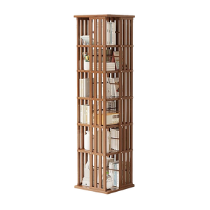 NNEDSZ 360 Rotating Bookshelf Bamboo Storage Display Rack Shelving in Dark Wood