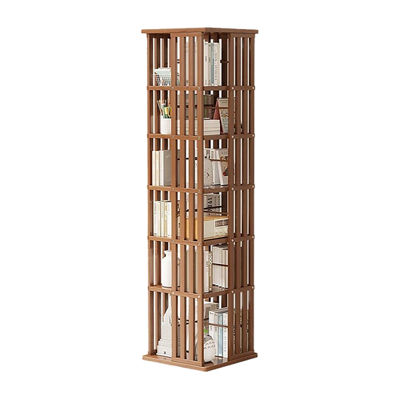 NNEDSZ 360 Rotating Bookshelf Bamboo Storage Display Rack Shelving in Dark Wood