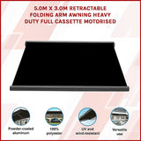 NNEDSZ 5.0m x 3.0m Retractable Folding Arm Awning Heavy Duty Full Cassette Motorised