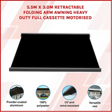 NNEDSZ 5.5m x 3.0m Retractable Folding Arm Awning Heavy Duty Full Cassette Motorised