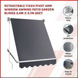 NNEDSZ Retractable Fixed Pivot Arm Window Awning Patio Garden Blinds 2.4m x 2.1m Grey
