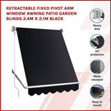 NNEDSZ Retractable Fixed Pivot Arm Window Awning Patio Garden Blinds 2.4m x 2.1m Black