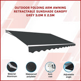 NNEDSZ Outdoor Folding Arm Awning Retractable Sunshade Canopy Grey 3.0m x 2.5m