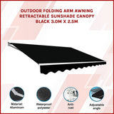 NNEDSZ Outdoor Folding Arm Awning Retractable Sunshade Canopy Black 3.0m x 2.5m