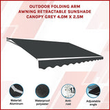 NNEDSZ Outdoor Folding Arm Awning Retractable Sunshade Canopy Grey 4.0m x 2.5m