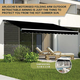 NNEDSZ Outdoor Folding Arm Awning Retractable Sunshade Canopy Black 5.0m x 2.5m