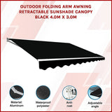 NNEDSZ Outdoor Folding Arm Awning Retractable Sunshade Canopy Black 4.0m x 3.0m
